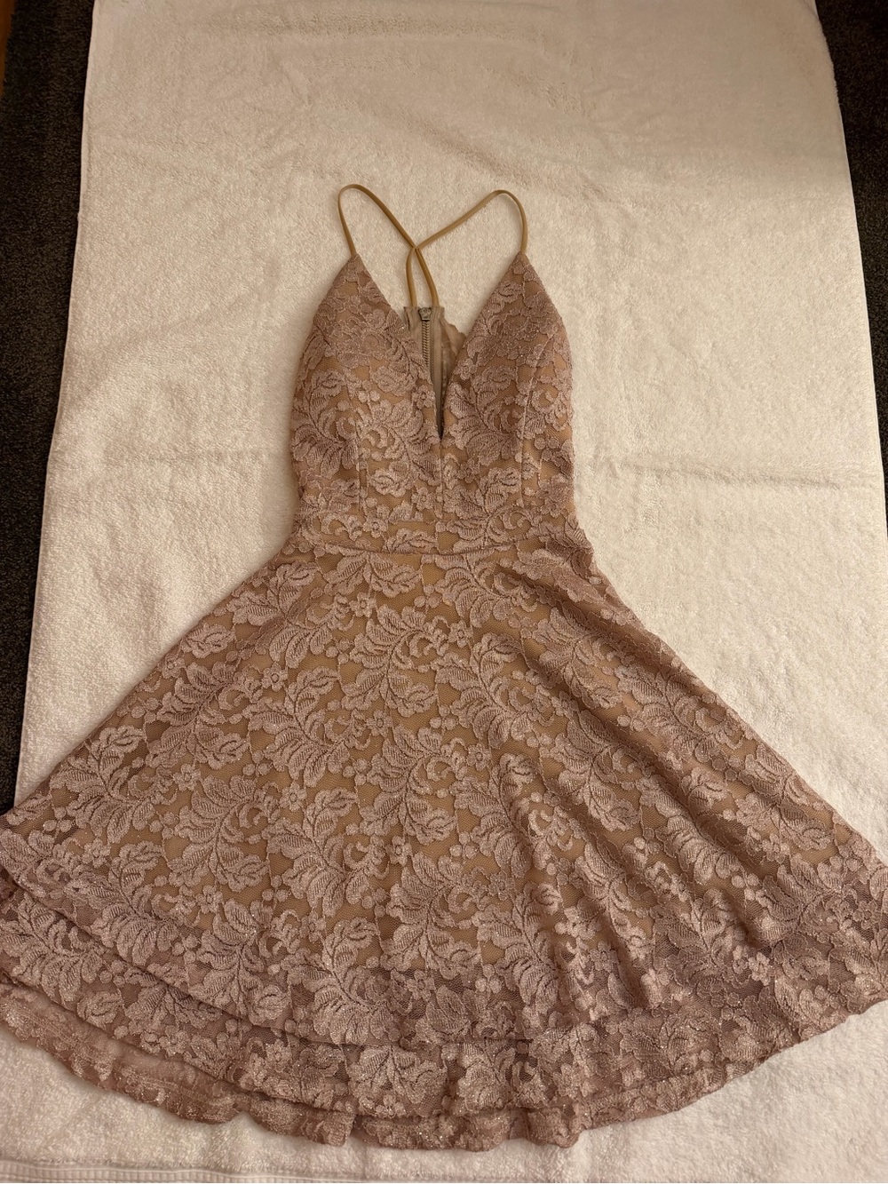 Lace A-Line Spaghetti Strap Dress in Mauve